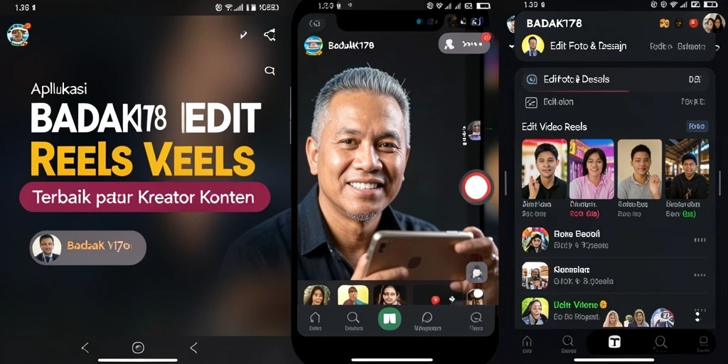 Tampilan antarmuka aplikasi BADAK178 dengan fitur Edit Video Reels.