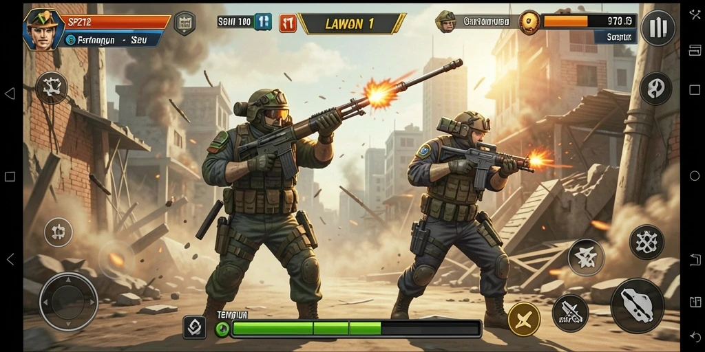 Screenshot SP212 yang menunjukkan pertarungan seru 1 lawan 1.