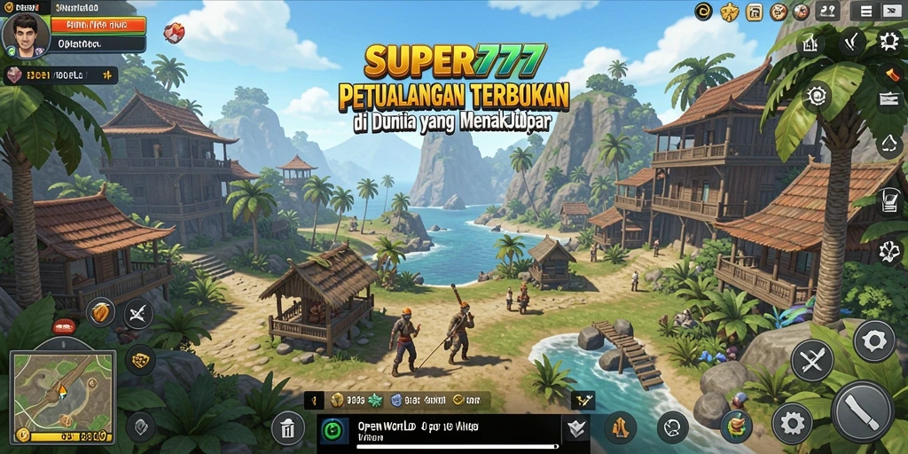 Tampilan antarmuka SUPER777 menampilkan dunia Open World yang luas dan penuh warna.