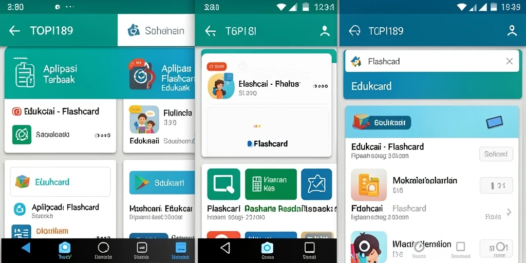 Antarmuka aplikasi TOPI189 yang intuitif untuk belajar Flashcard.
